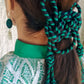 JUEGO DE MOÑO, ARETES Y PULSERA